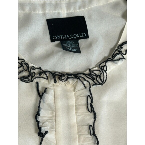 Cynthia Rowley Side-zip Ruffle Blouse Medium Whimsical Fairy Tuxedo Old Money - Picture 3 of 9